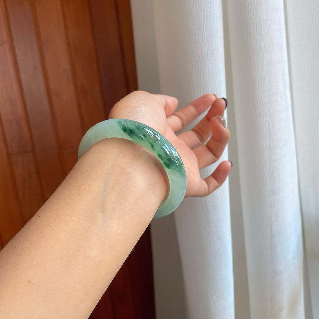 冰种飘花翡翠平安镯（58.2mm）（yc278715）