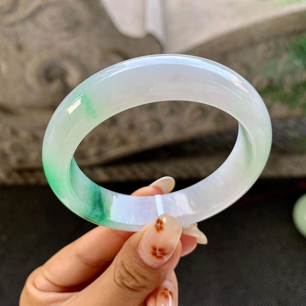 糯冰种飘绿宽版轮胎手镯（56mm）（yc264512）