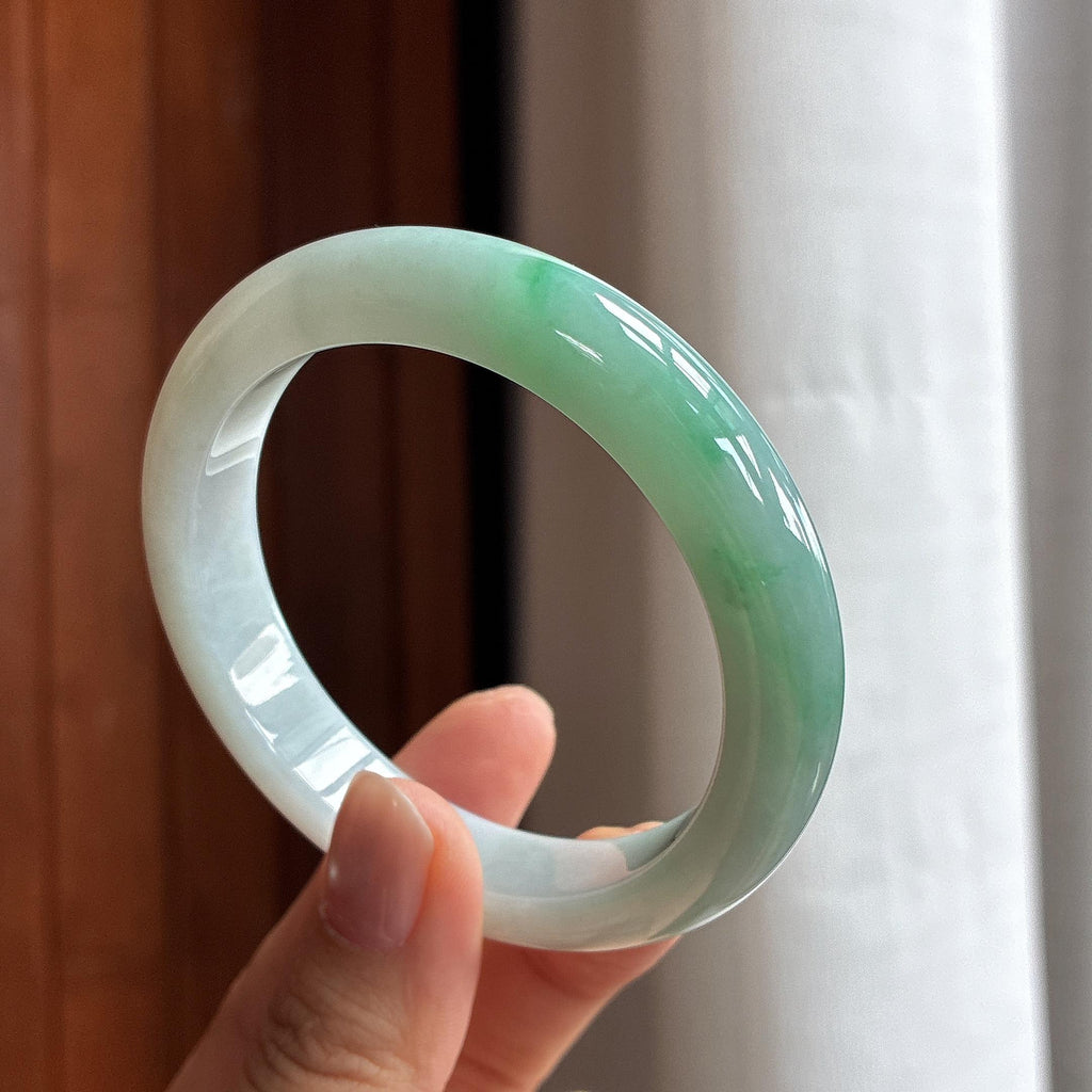 细糯种飘绿花正圈平安镯 56圈 天然缅甸A货翡翠（yc469611）