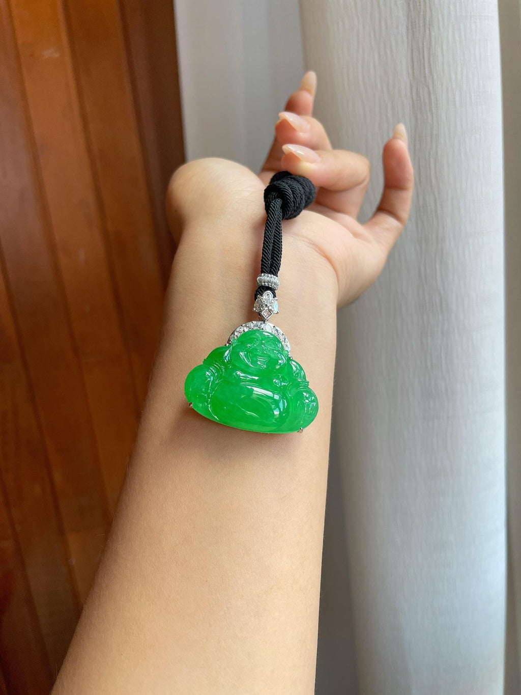 18k金镶糯冰满绿翡翠佛公（yc241848）