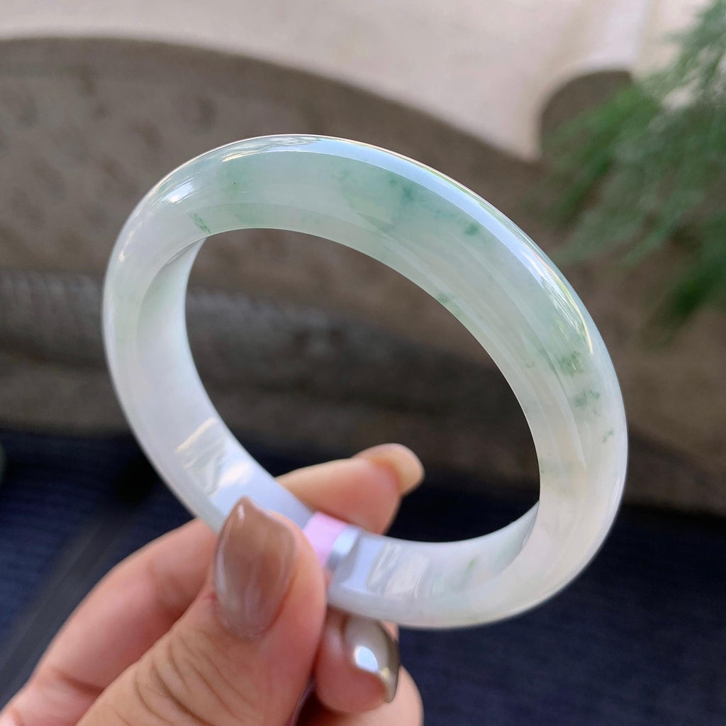 细糯种飘蓝花正圈平安镯  54圈口  天然缅甸A货翡翠（yc425975）