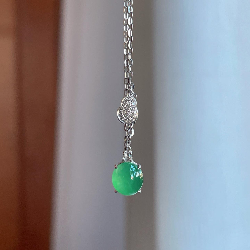 18k金钻镶冰种满绿翡翠蛋面吊坠（yc266471）