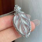 18k金钻镶冰玻种无色翡翠叶子（yc270321）