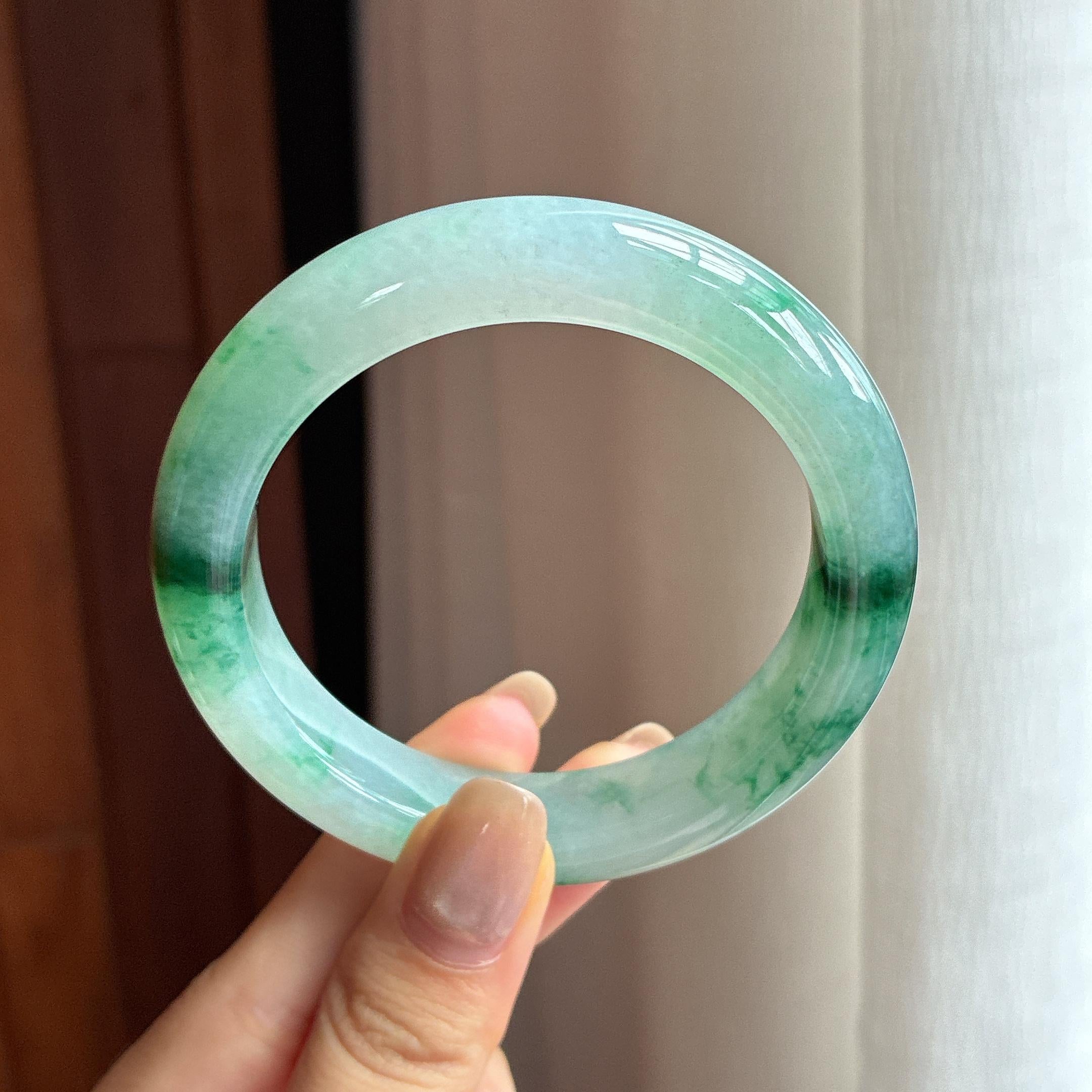 糯冰飘花正圈平安镯 55圈 天然缅甸A货翡翠（yc440013）