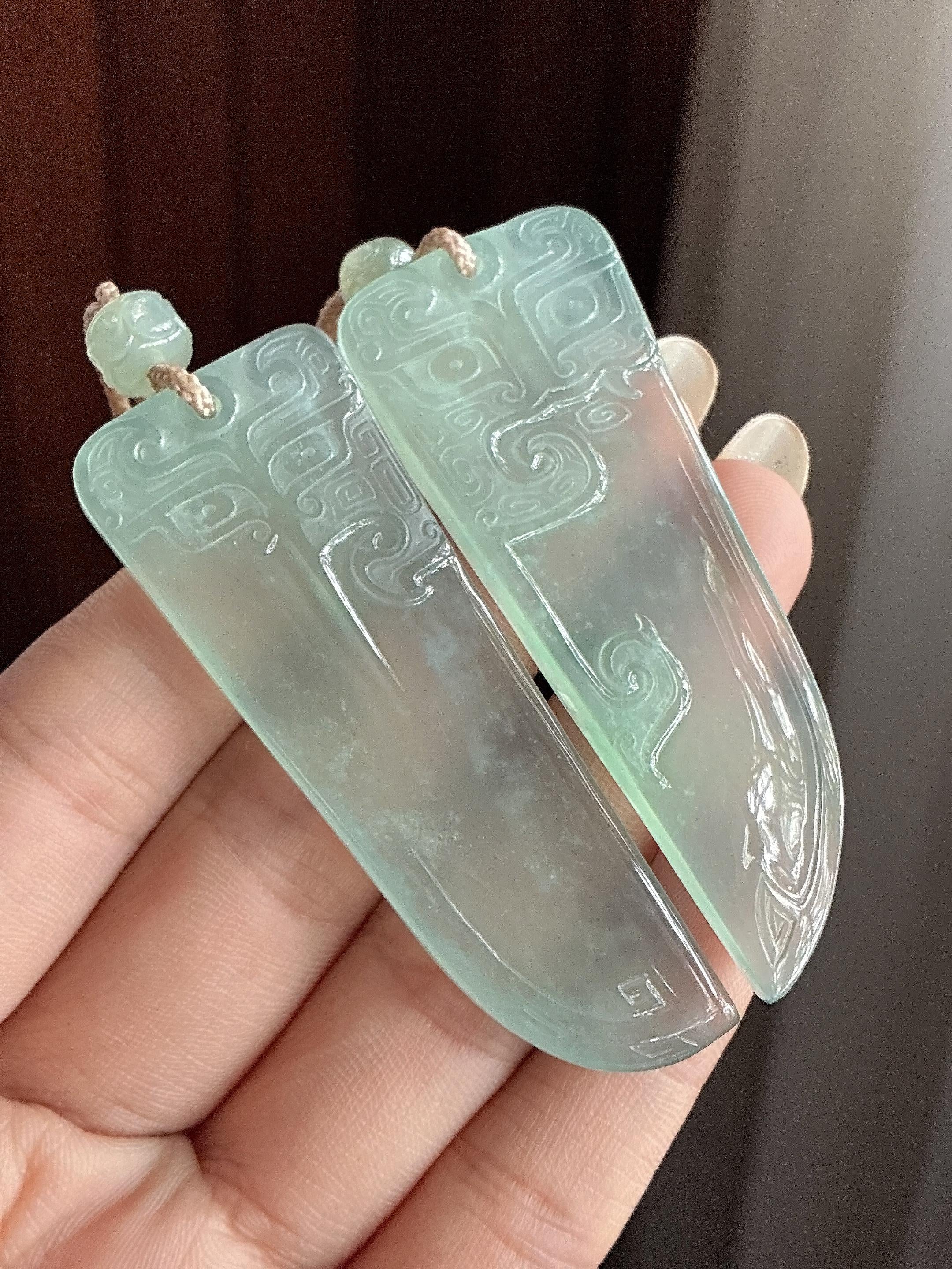 冰种淡底色珠联璧合挂件 天然缅甸A货翡翠（yc497416）