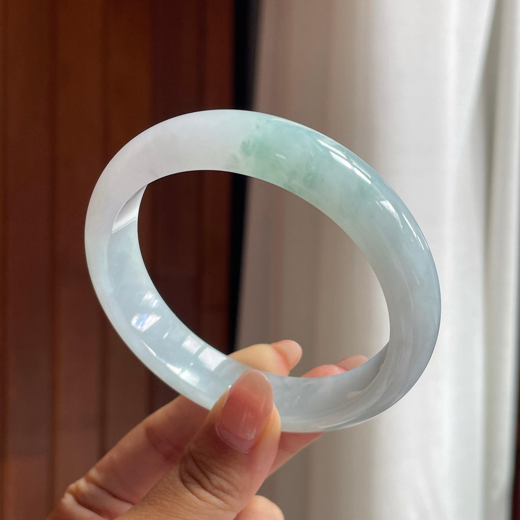 糯冰淡底色正圈平安镯 58圈 天然缅甸A货翡翠（yc693790）