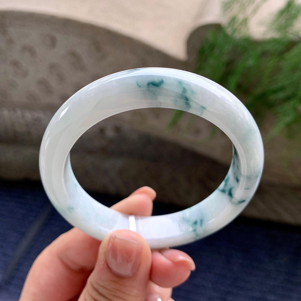 糯种飘蓝花正圈平安镯 54圈口 天然缅甸A货翡翠（yc481920）