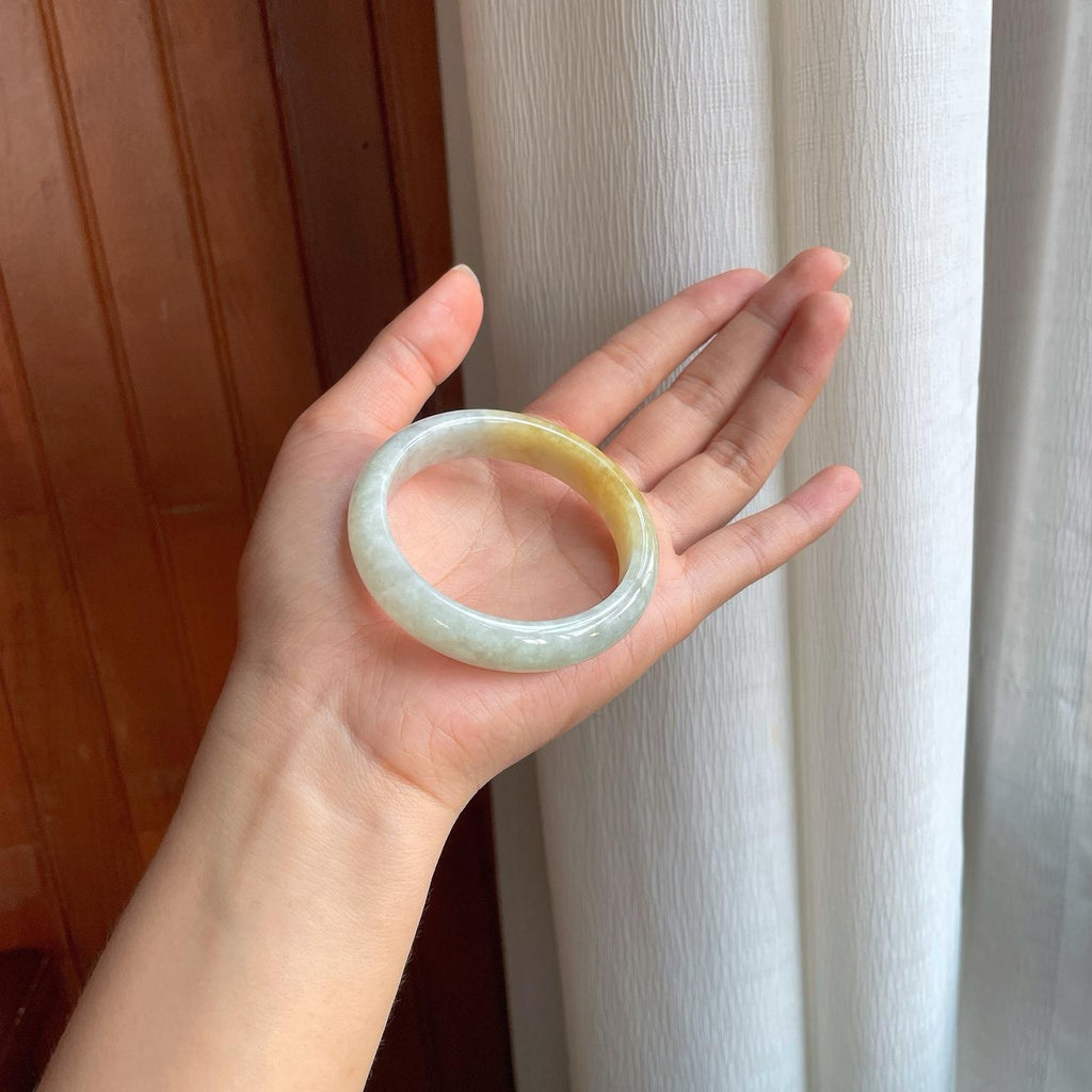 糯冰黄翡翡翠平安镯（52mm）（yc396389）