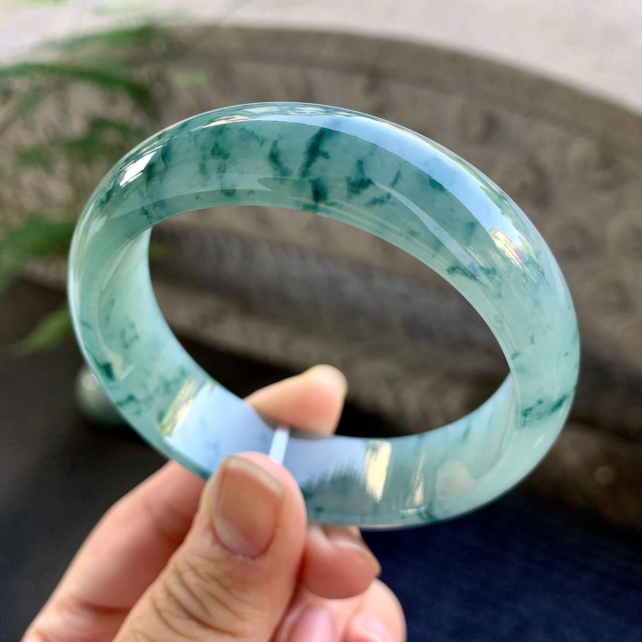 糯冰种飘花宽版轮胎手镯（58.7mm）（yc264086）