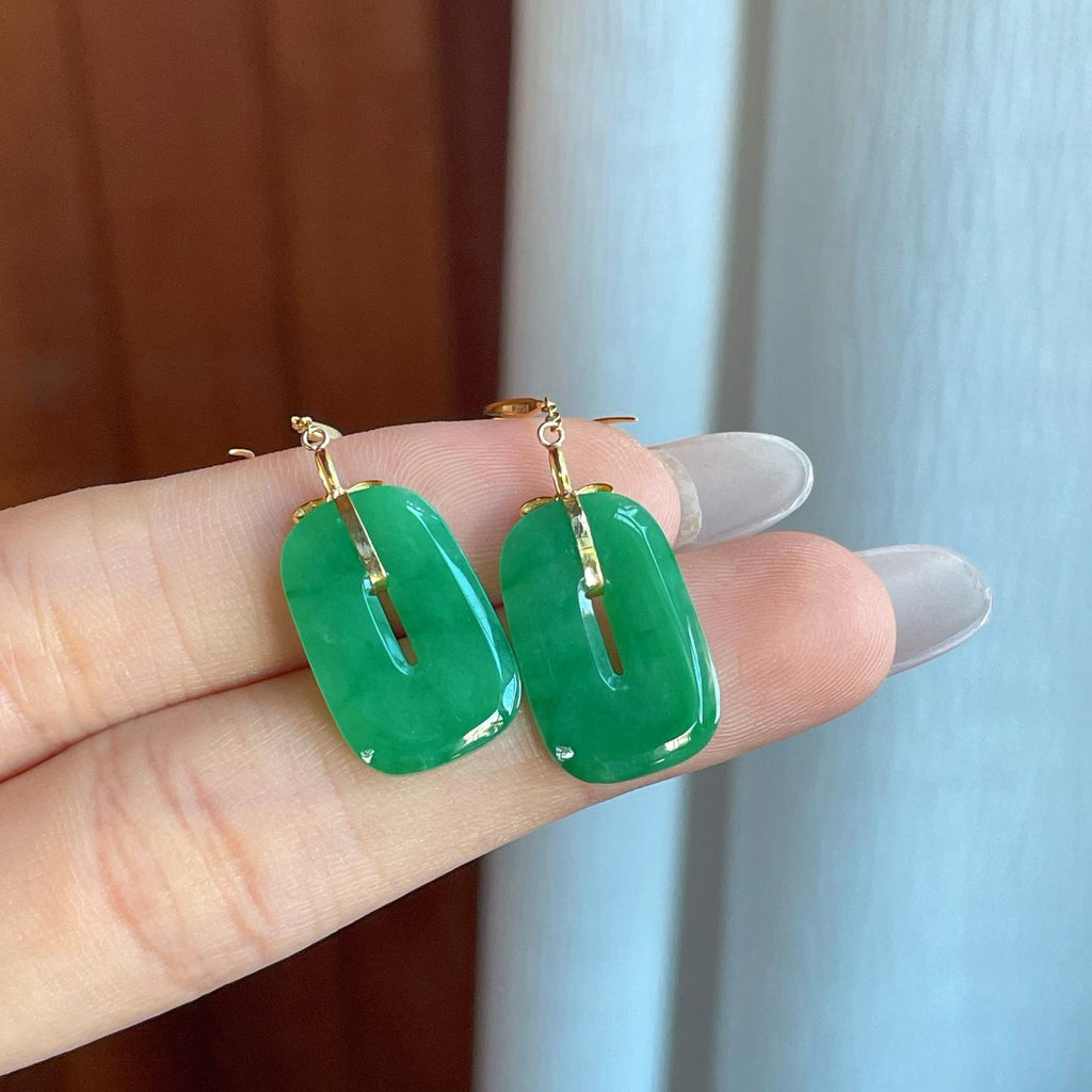 18k金镶糯冰满色翡翠方糖耳饰（yc266473）