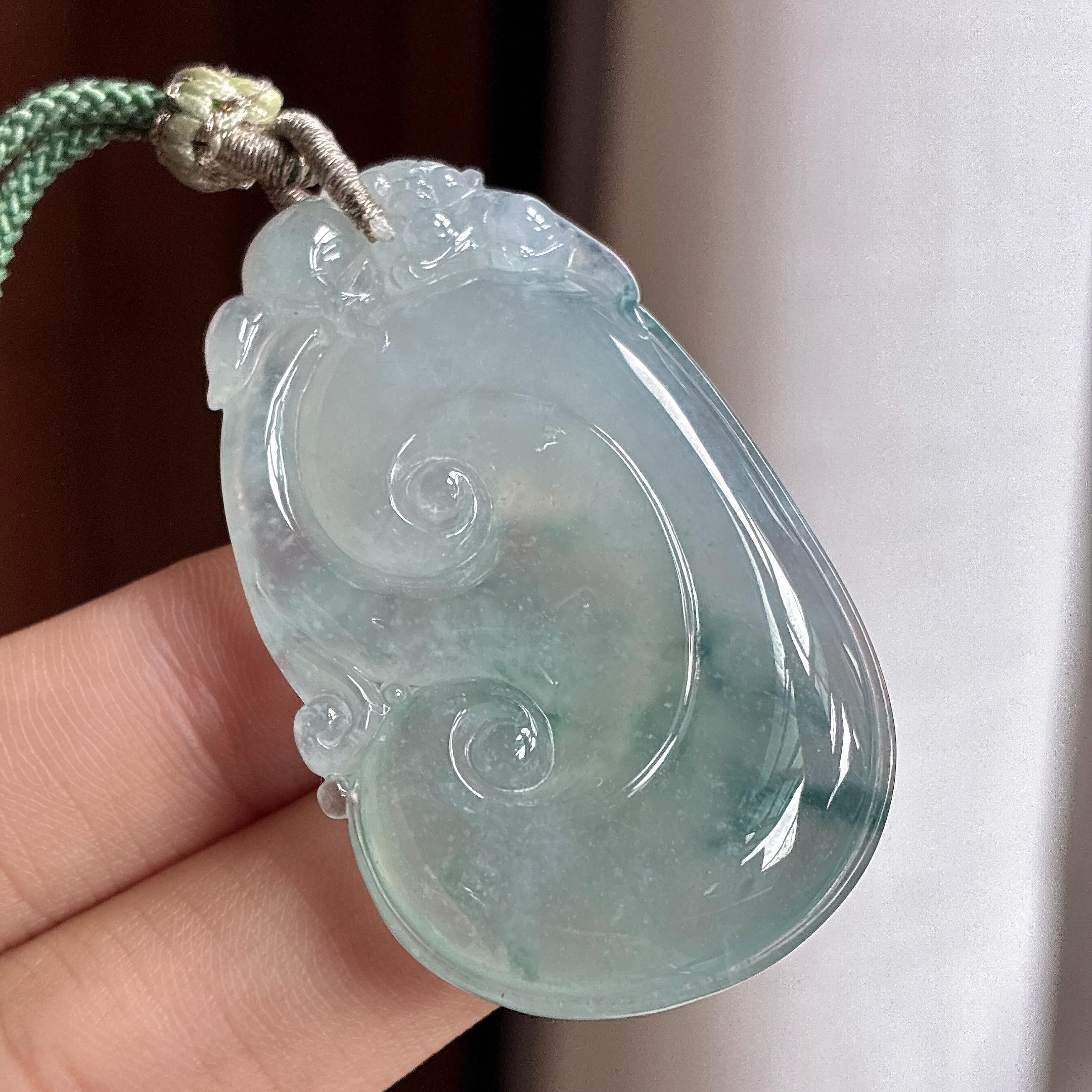 糯冰飘花如意挂件 天然缅甸A货翡翠（yc465971）
