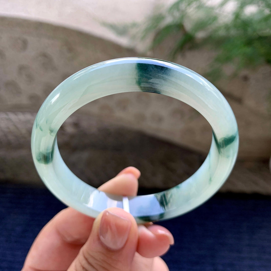 细糯种飘蓝花正圈平安镯 57.3圈口 天然缅甸A货翡翠（yc483949）