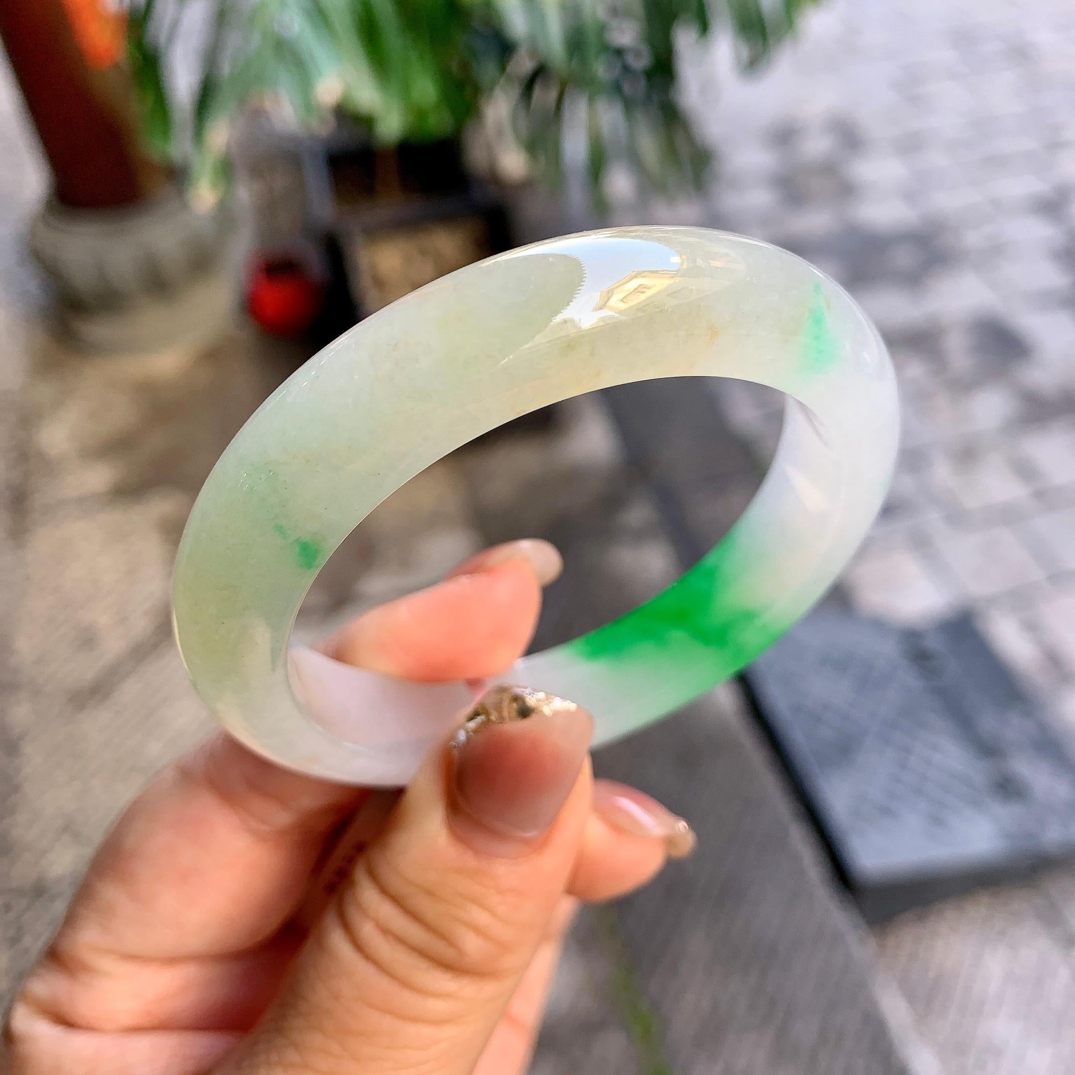 糯冰种飘阳绿平安镯（52mm）（yc292641）