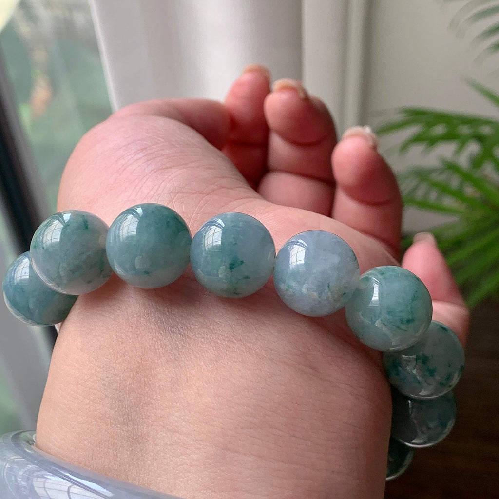 细糯种飘蓝花手串  天然缅甸A货翡翠（yc442372）