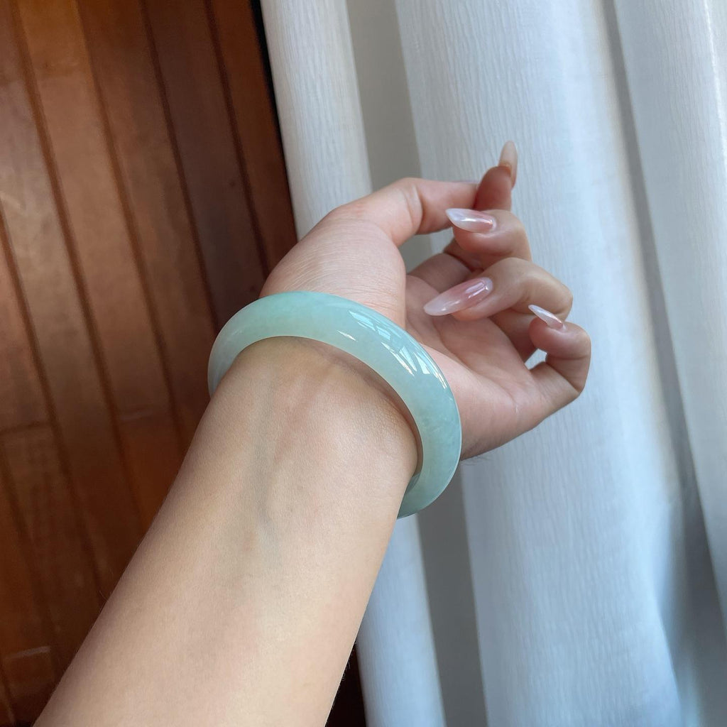 糯冰晴底飘黄翡翡翠平安镯（58mm）（yc266502）