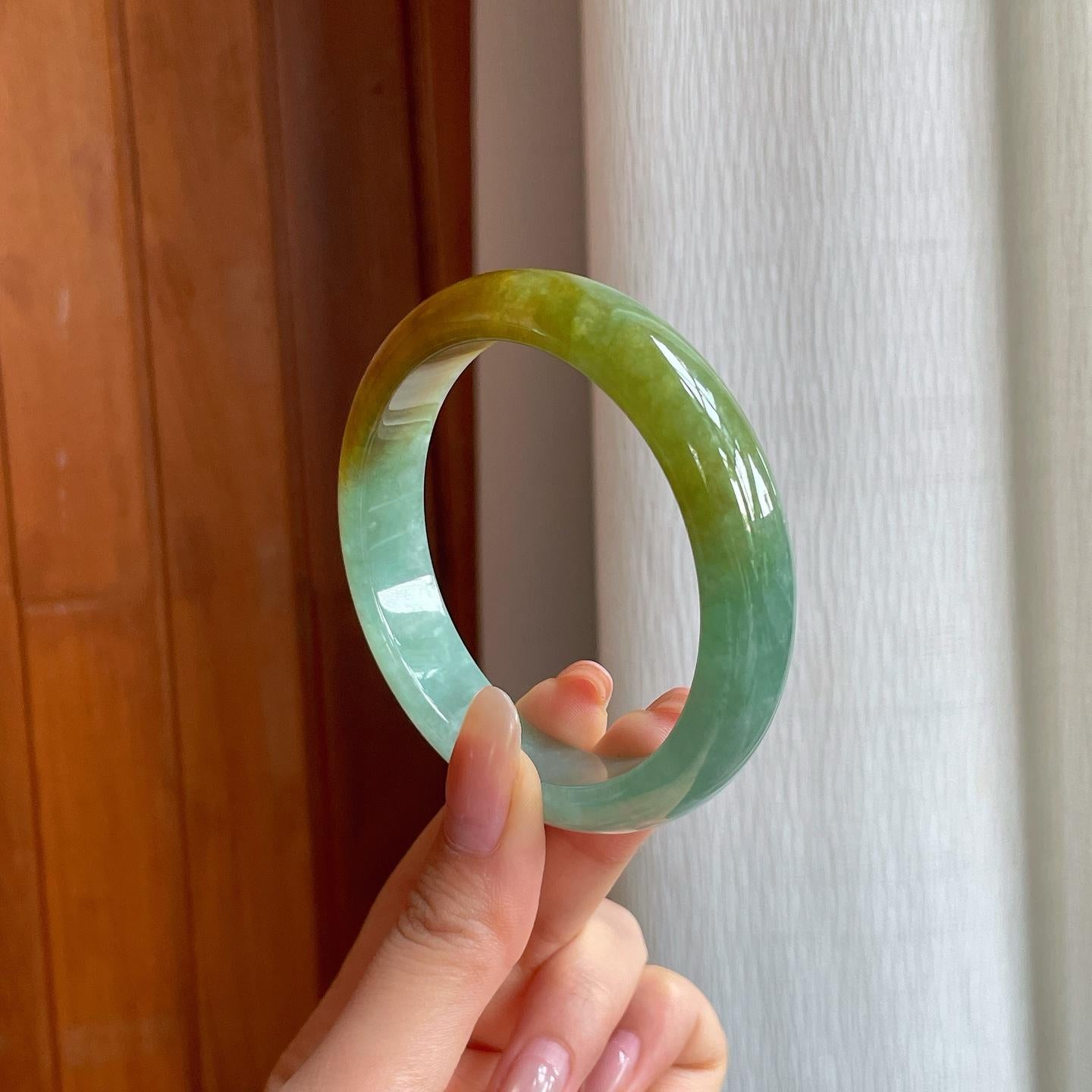 冰种黄加绿翡翠平安镯（58.6mm)（yc360246）