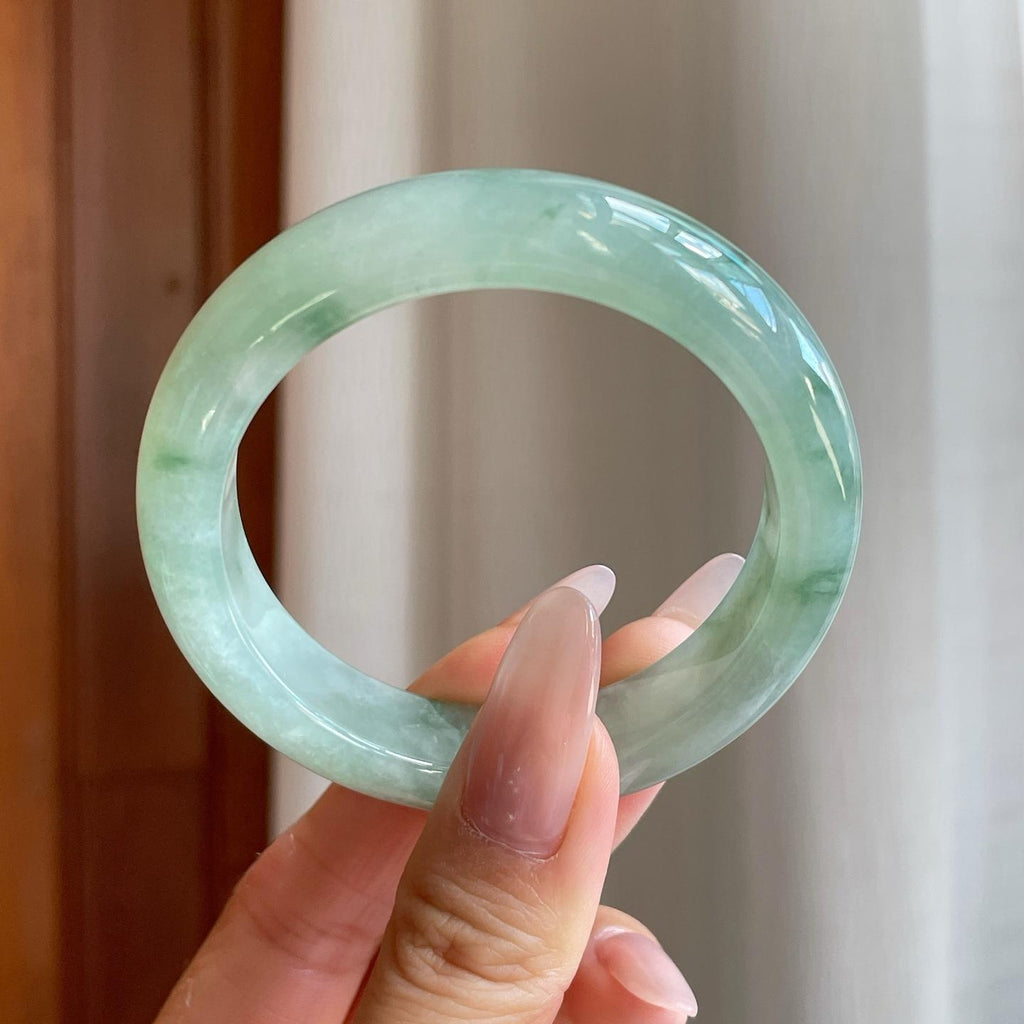 冰种飘花翡翠平安镯（50.5mm）（yc278077）