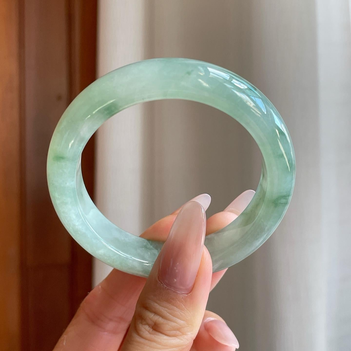 冰种飘花翡翠平安镯（50.5mm）（yc278077）