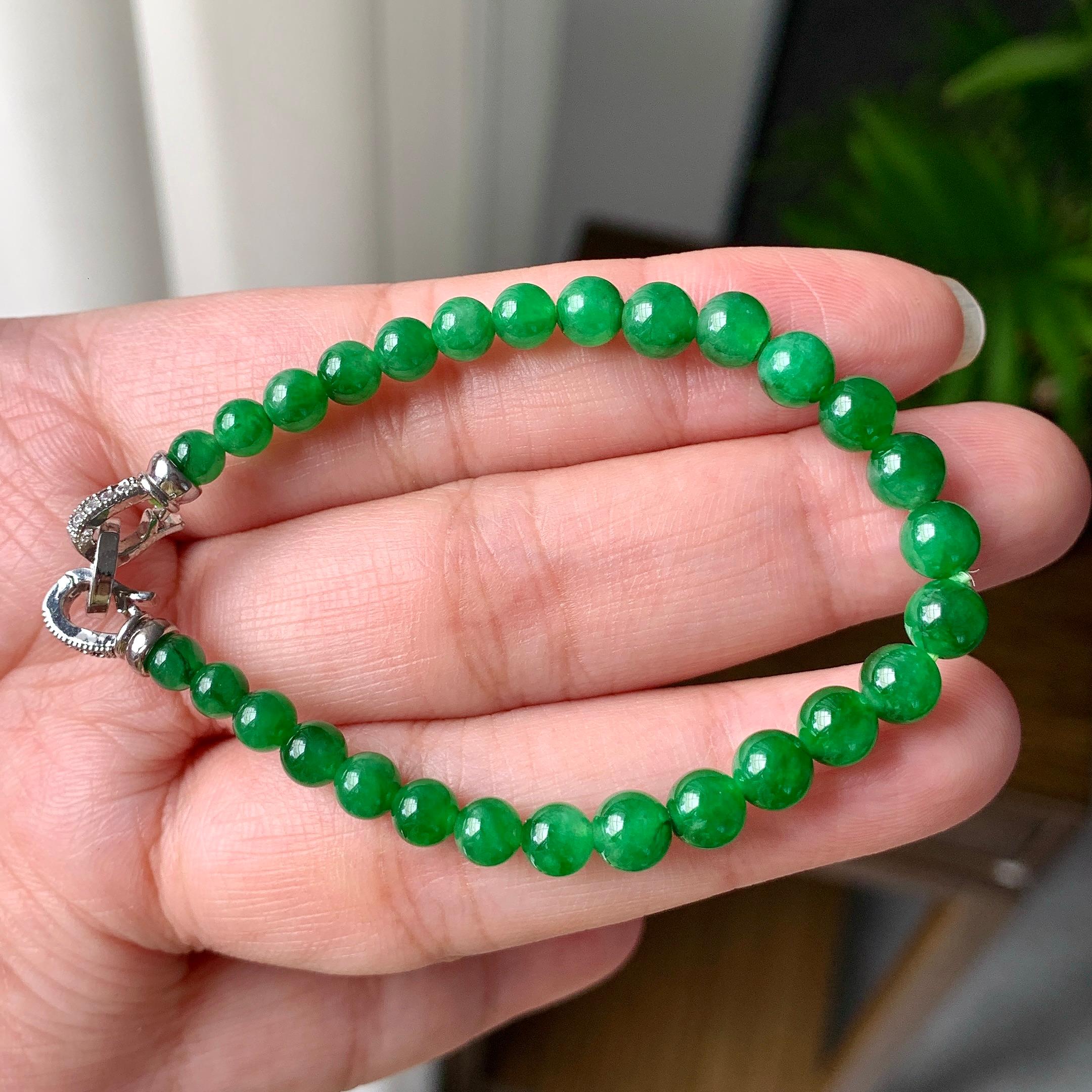 糯冰种满绿小米珠手链（yc221409）