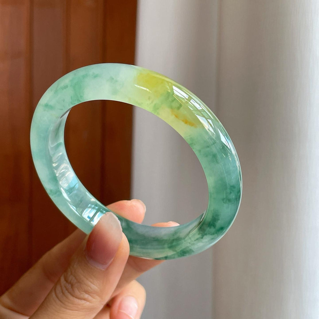 冰种飘花翡翠平安镯（57.8mm）（yc310943）