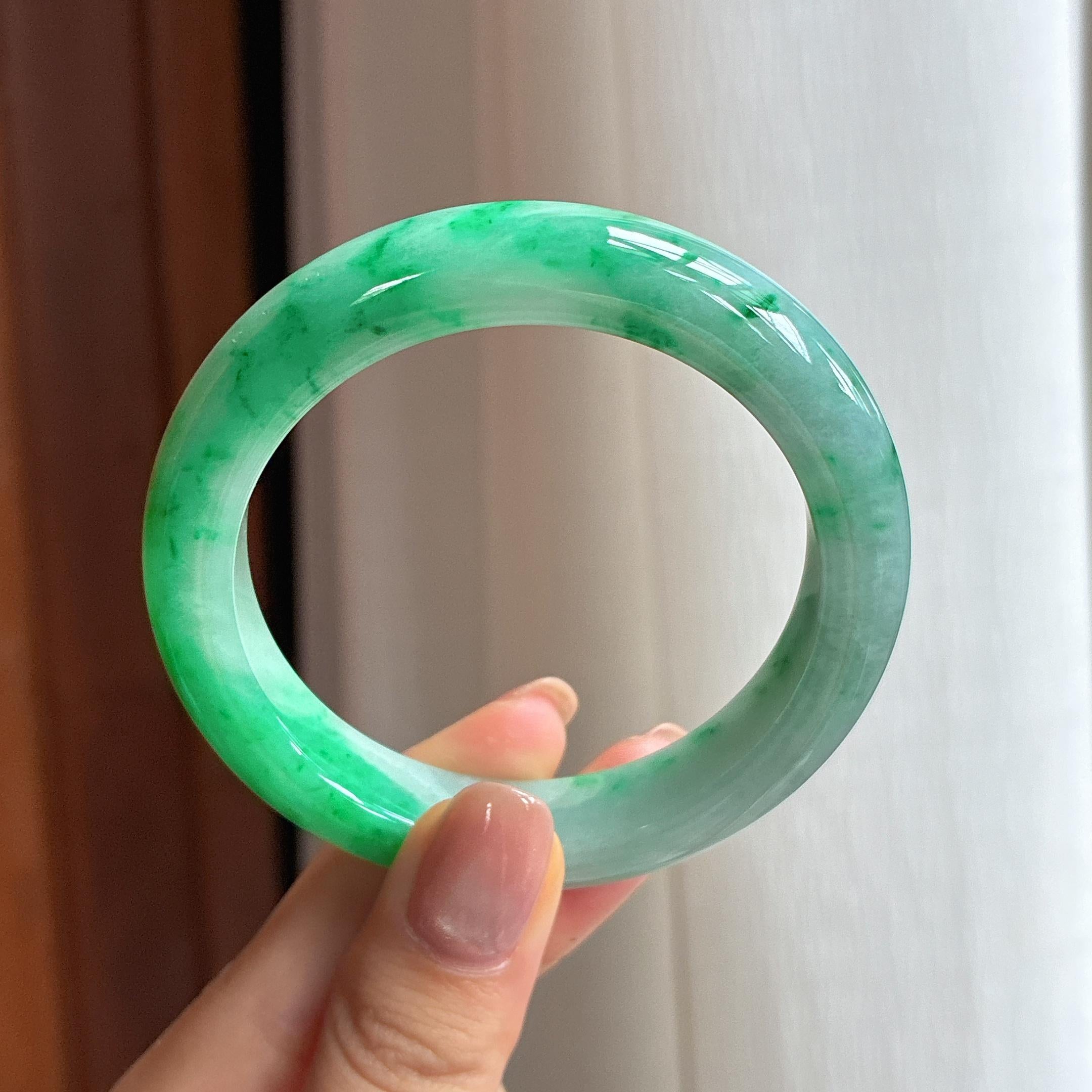 糯冰飘花翡翠平安镯（53mm)（yc424287）