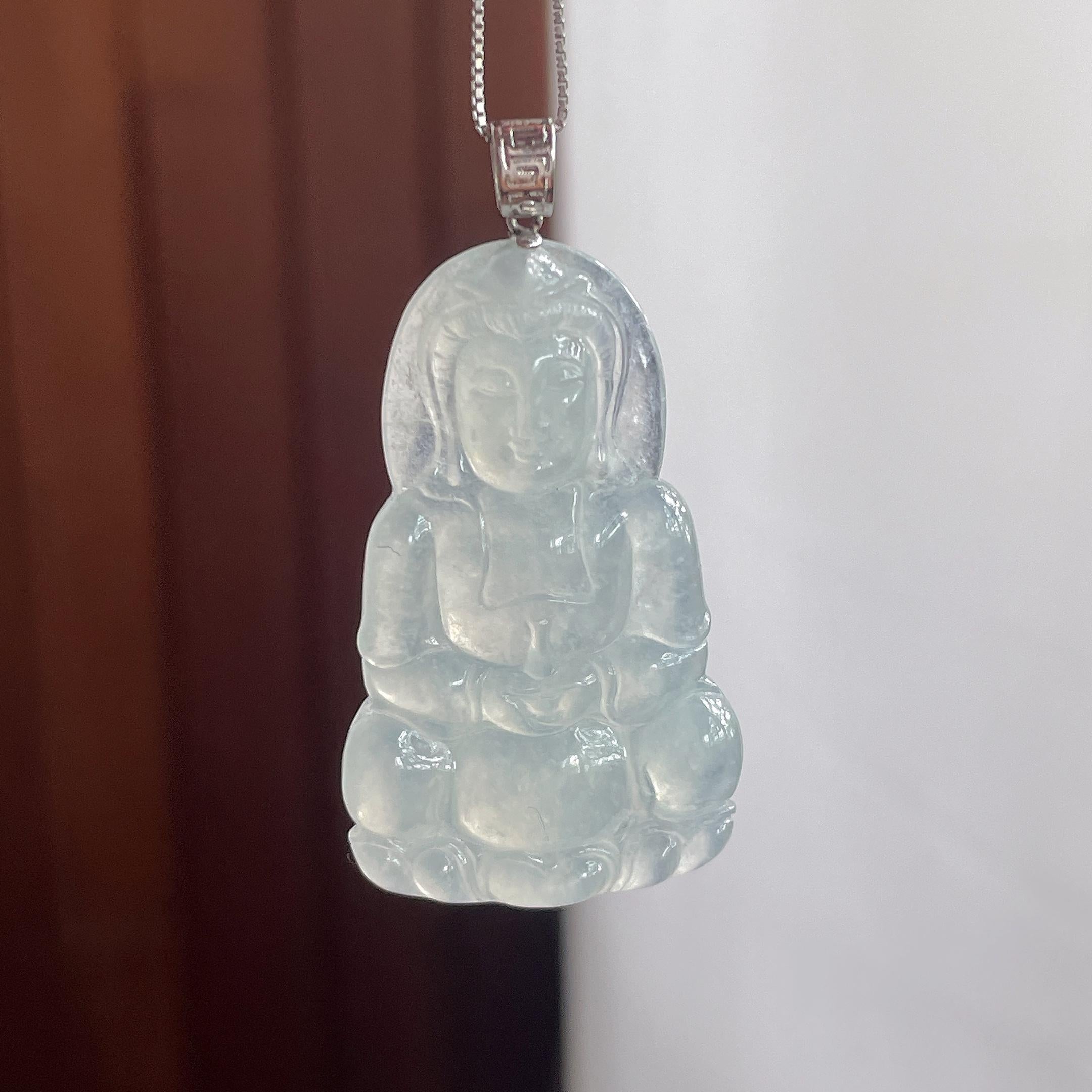 18K金扣头冰种晴底观音 天然缅甸A货翡翠（yc522280）