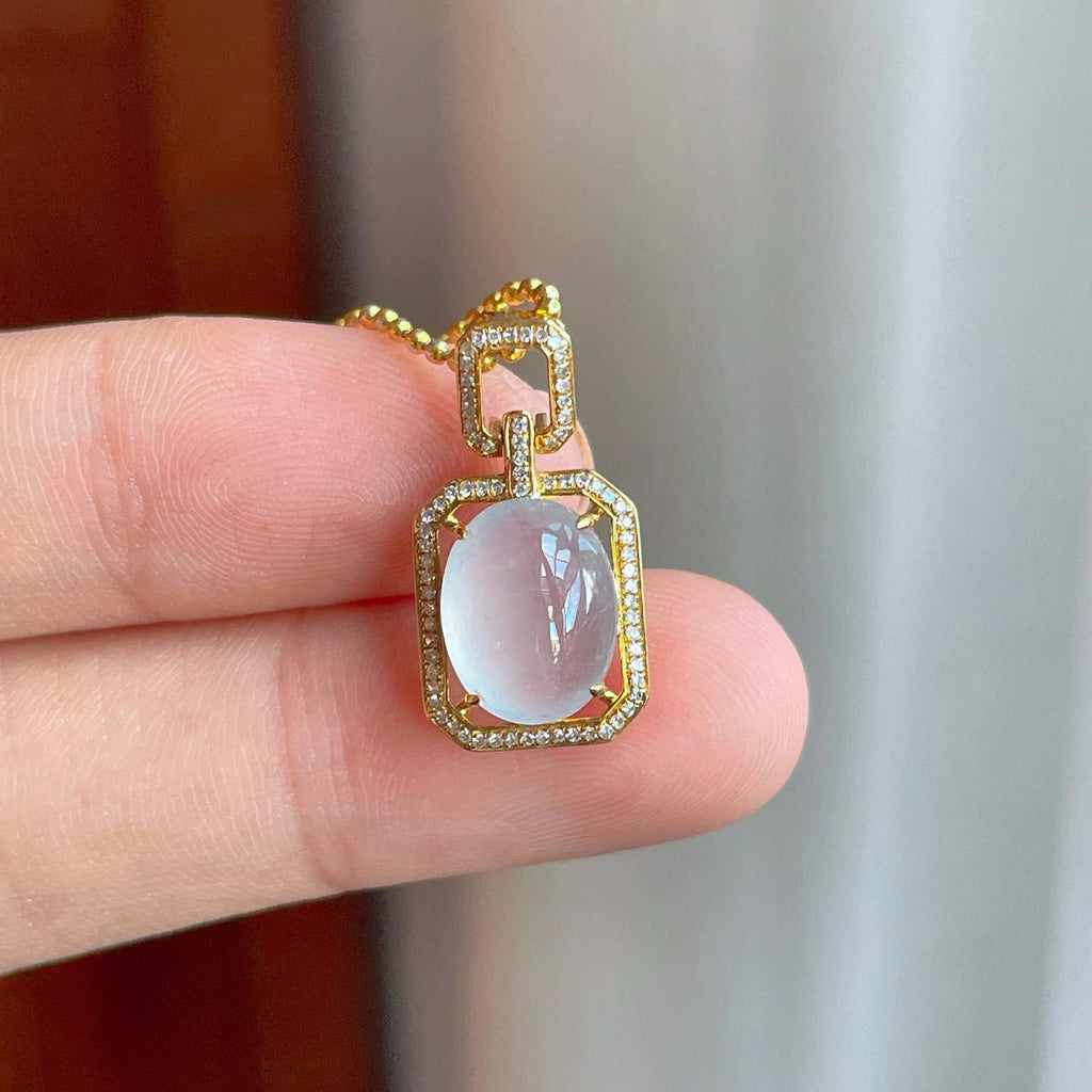 18k金钻镶冰种无色翡翠蛋面（yc255696）