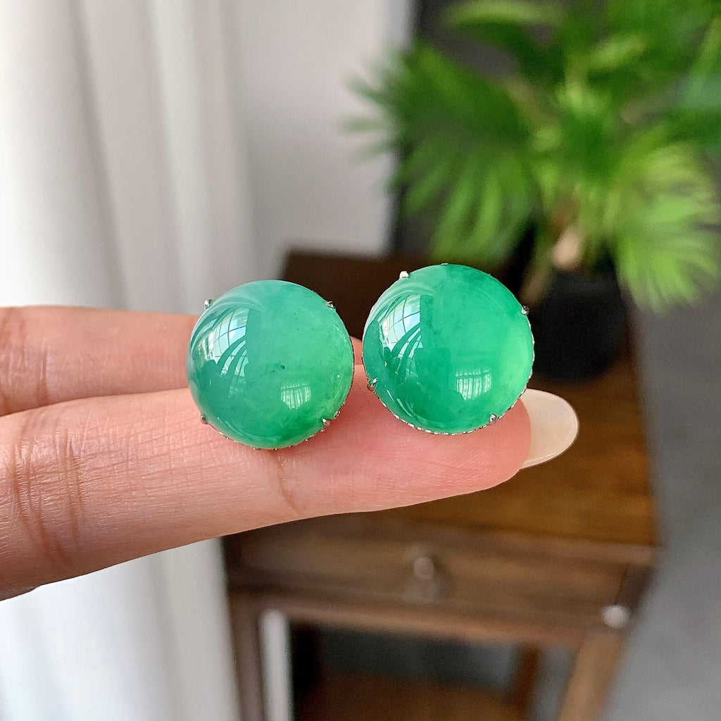 18K金镶糯冰种湖水绿蛋面耳钉（yc248202）