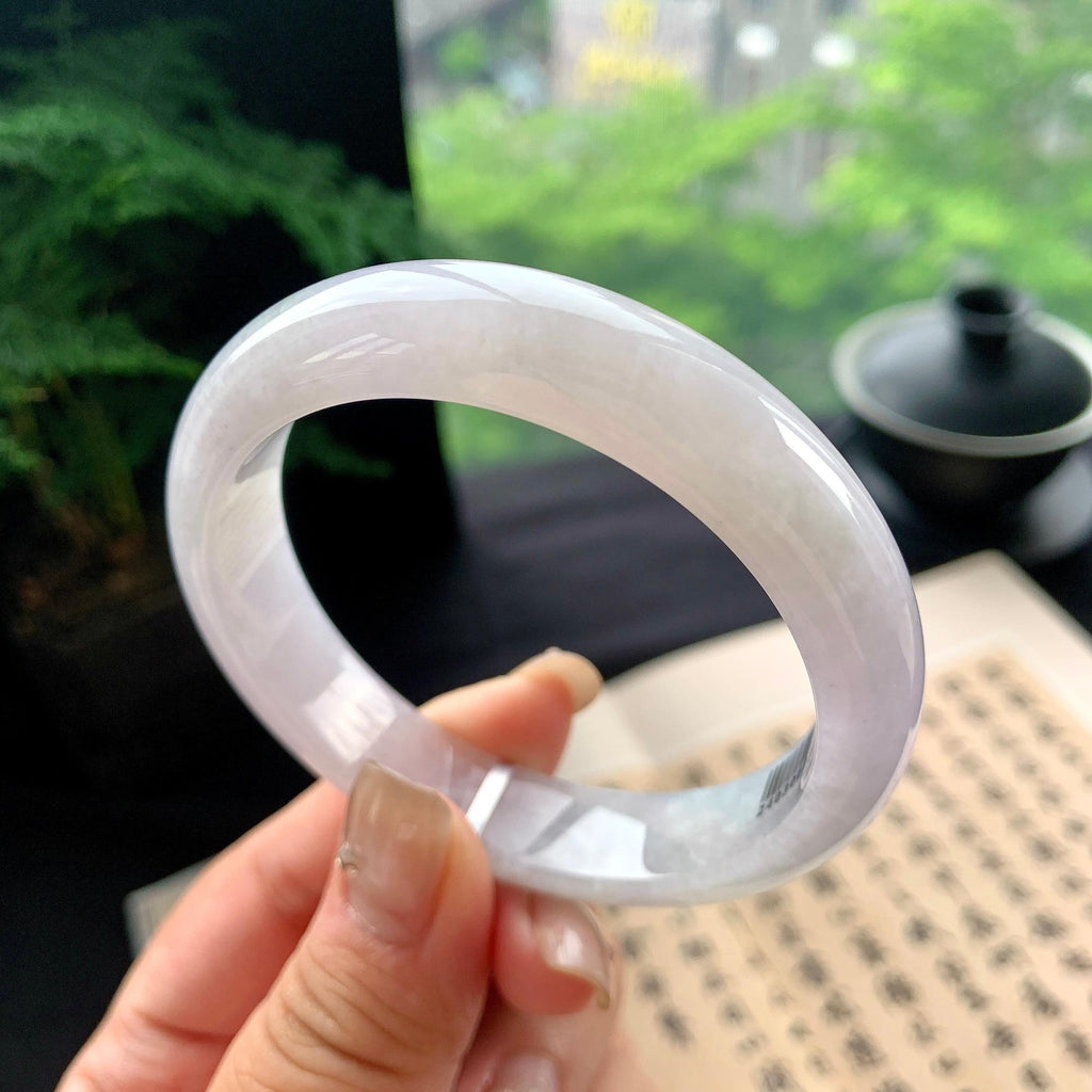 细糯种淡紫罗兰正圈平安镯 56.6圈口 天然缅甸A货翡翠（yc473086）