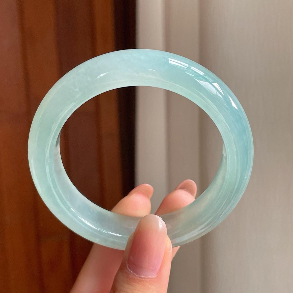 高冰种晴底翡翠平安镯（53.4mm)（yc363434）