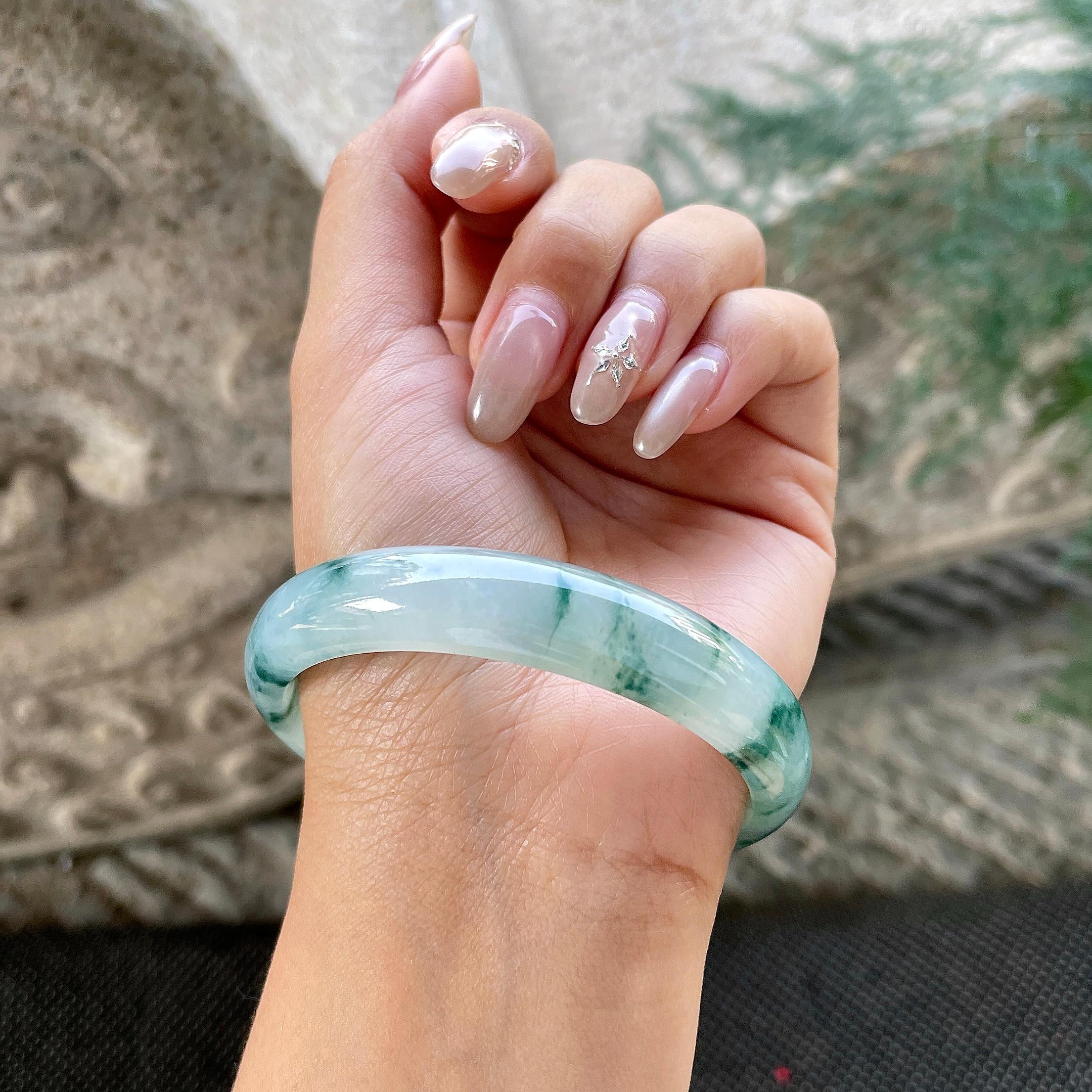 大圈口   细糯种飘花正圈平安镯60.6圈   天然缅甸A货翡翠（yc348230）