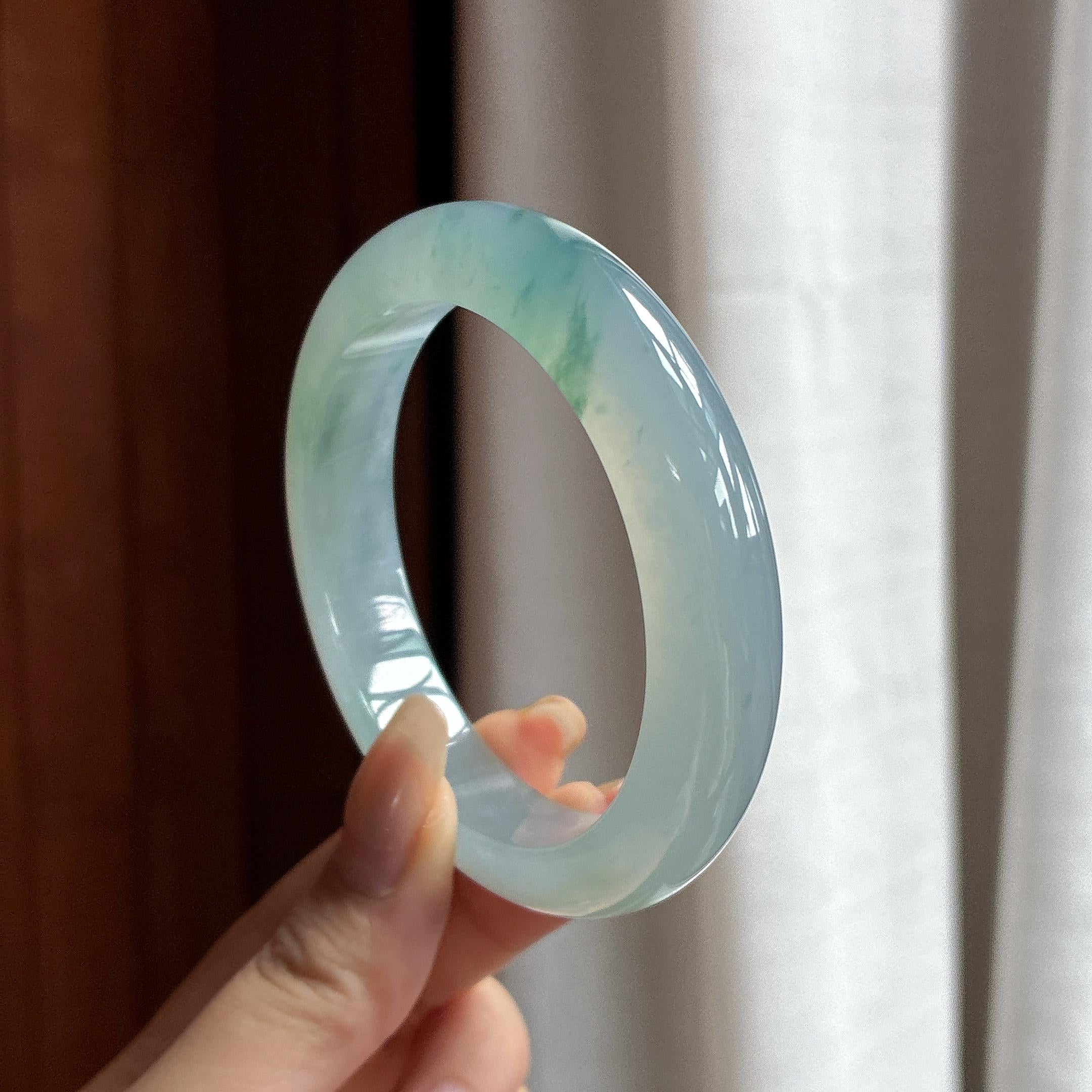 冰种飘花正圈平安镯 57圈 天然缅甸A货翡翠（yc484038）