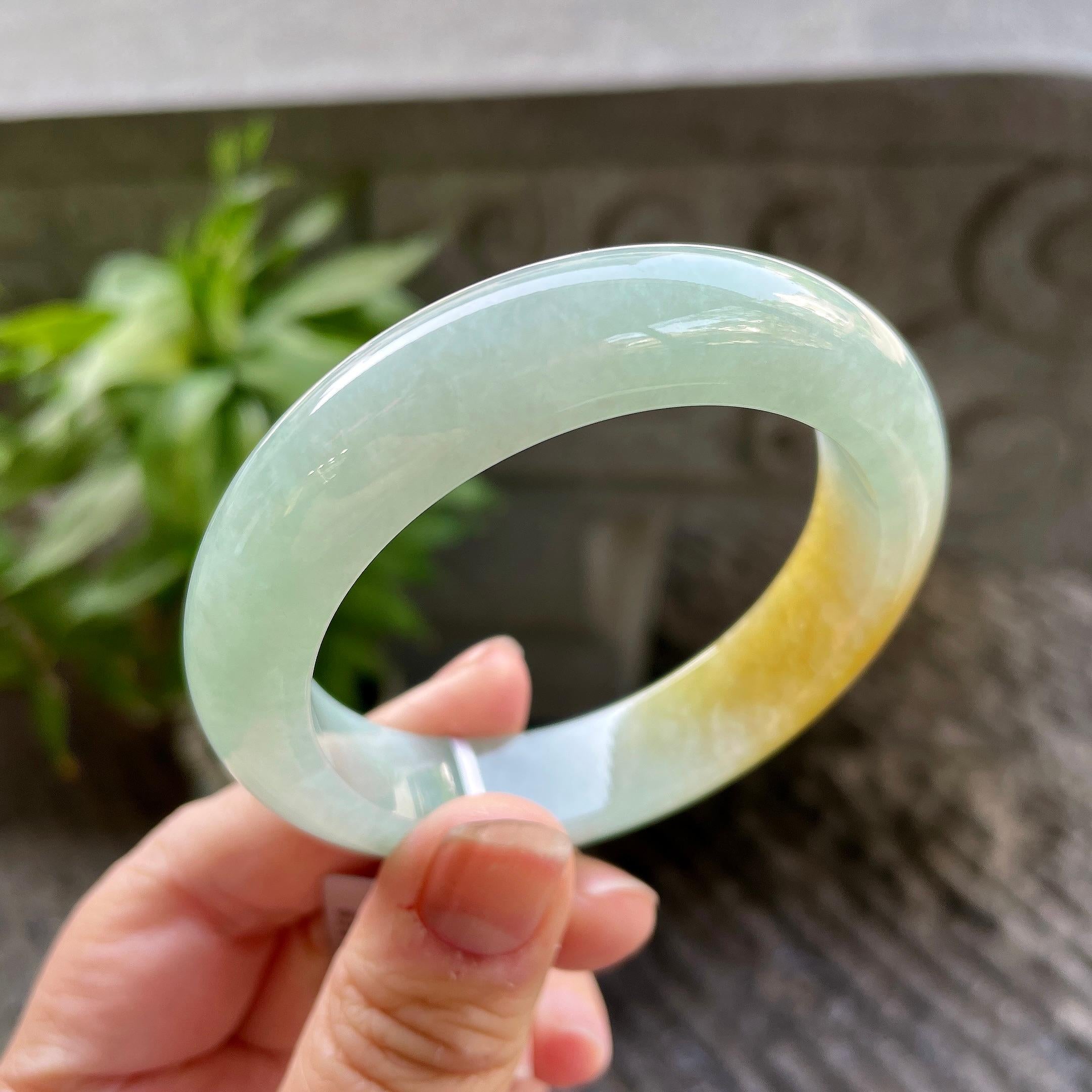 细糯种黄翡正圈平安镯53圈口 天然缅甸A货翡翠（yc320313）