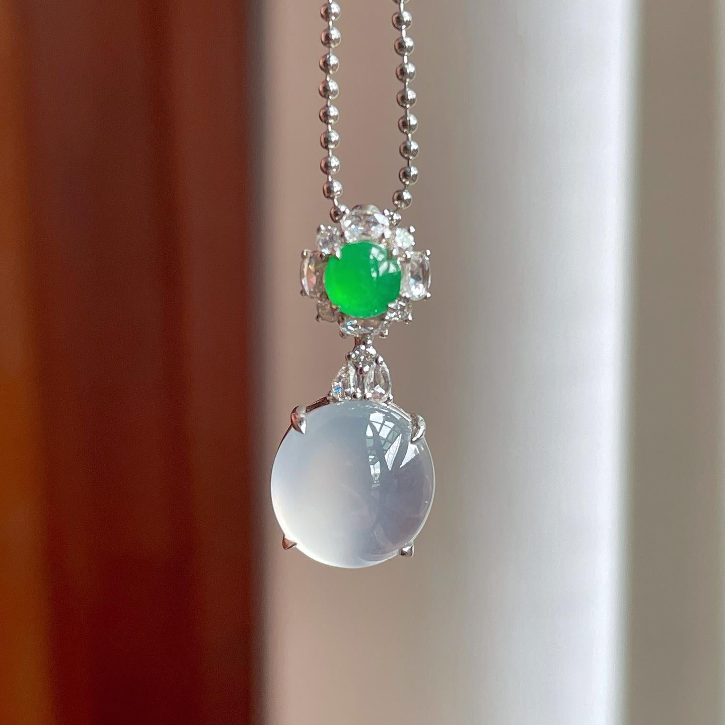 18k金钻镶冰种翡翠蛋面吊坠（yc257275）