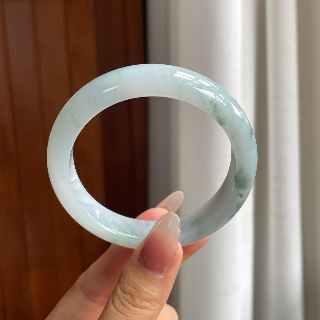 冰种飘花翡翠平安镯（57.5mm）（yc303132）