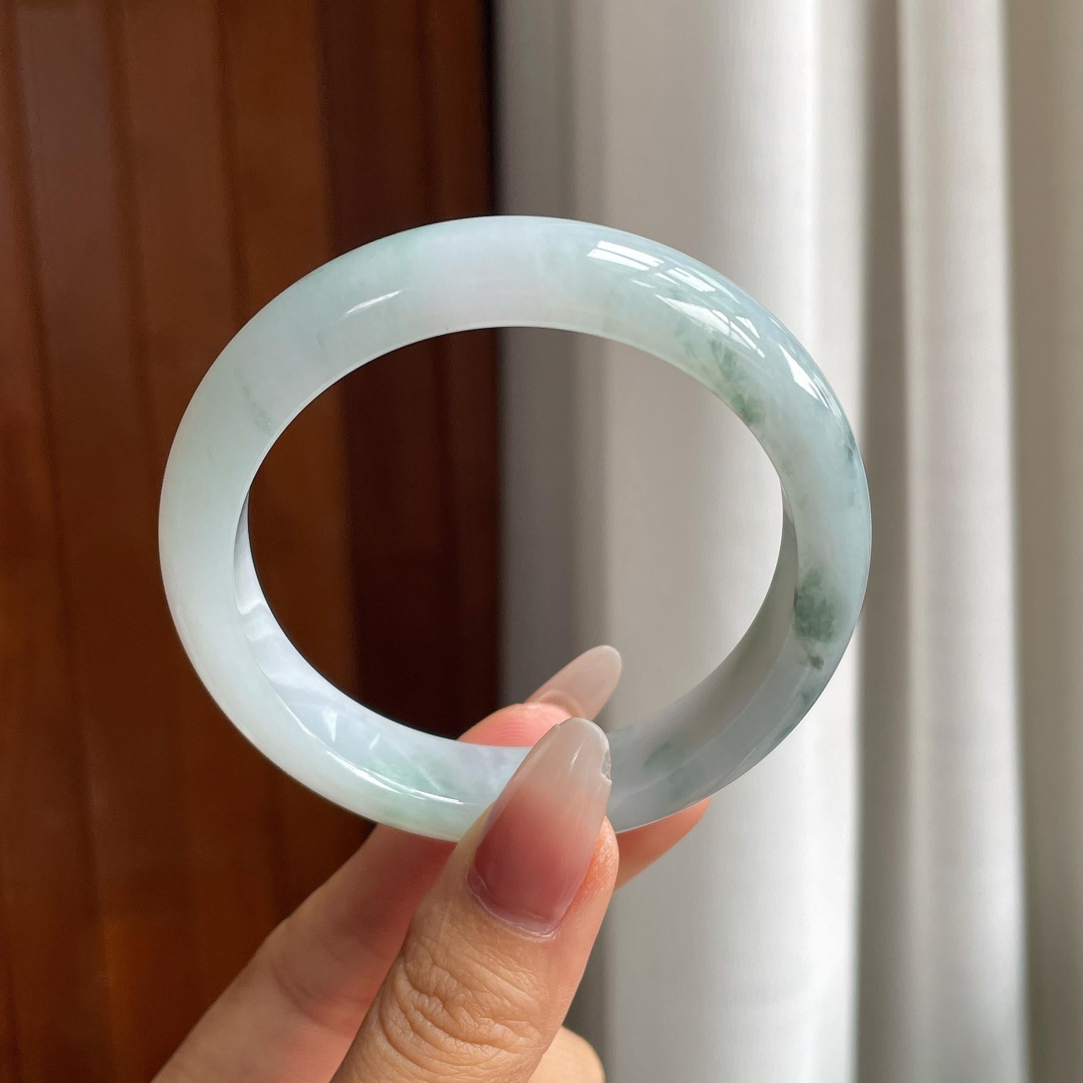 冰种飘花翡翠平安镯（57.5mm）（yc303132）