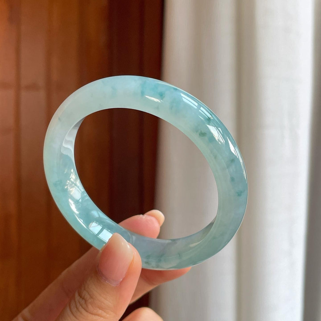糯冰飘蓝花翡翠平安镯（57mm）（yc408418）