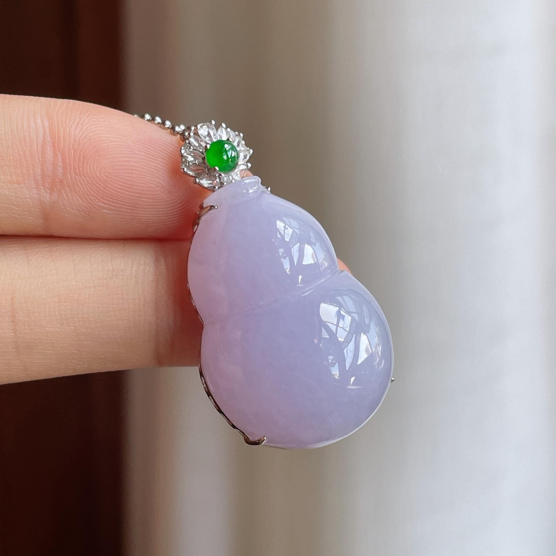 18k金钻镶糯冰紫罗兰翡翠葫芦（yc288133）