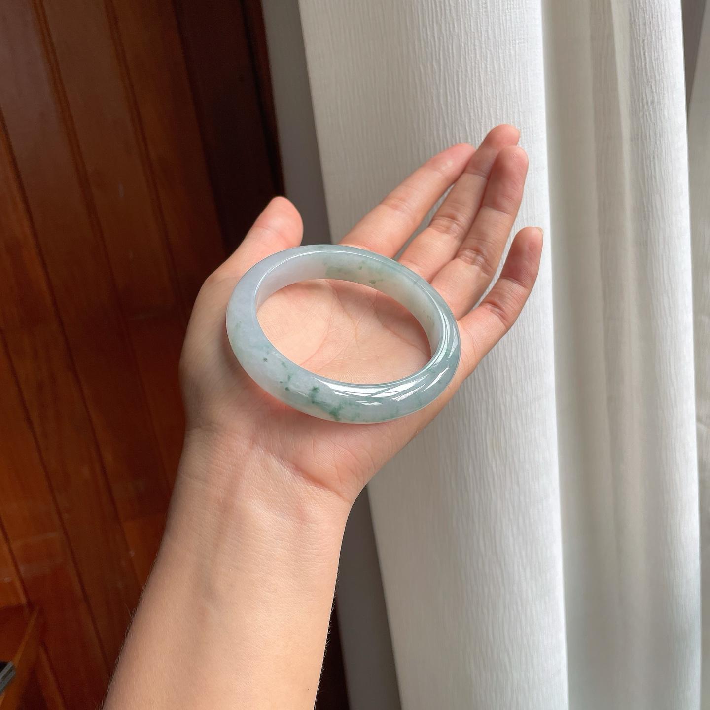 冰种飘花翡翠平安镯 58圈 天然缅甸A货翡翠（yc439711）