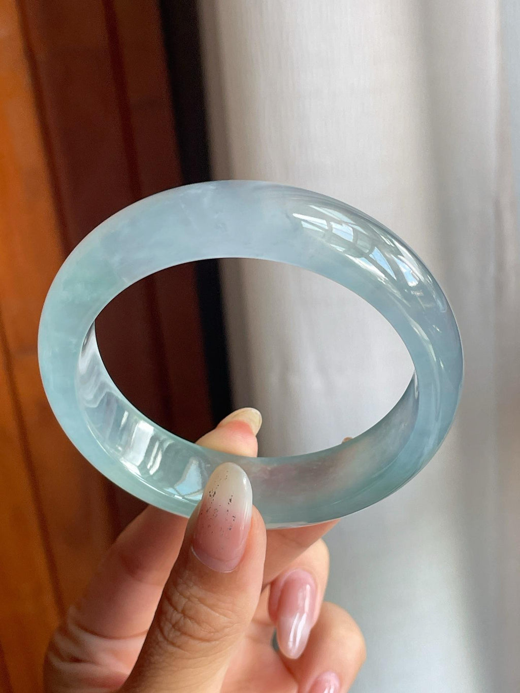 冰玻种蓝底翡翠平安镯（57.5mm）（yc220808）
