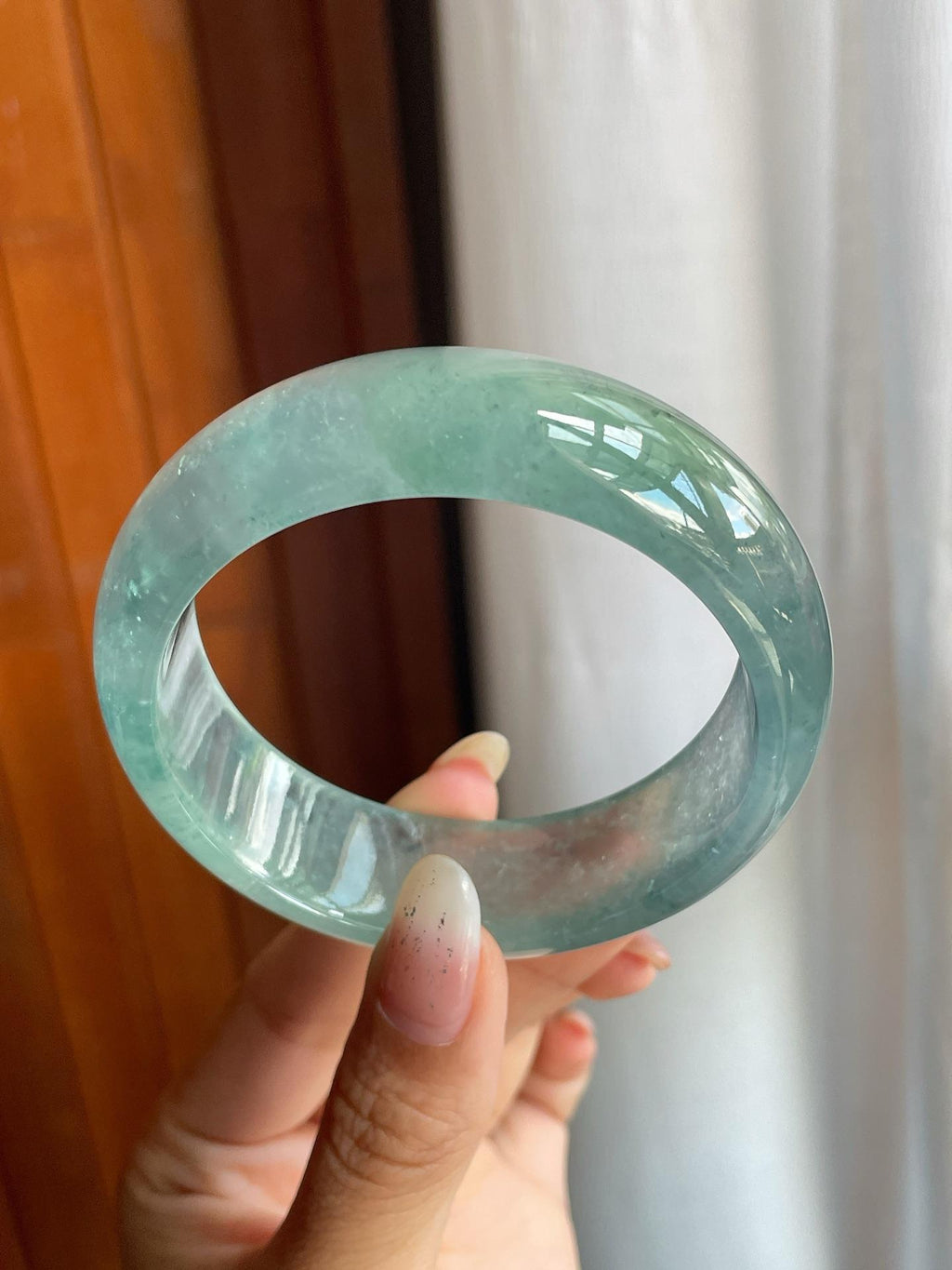 冰玻种蓝底飘花翡翠宽版平安镯（57mm）（yc220806）