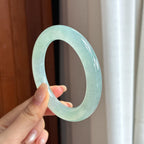 Vòng tay ngọc bích Myanmar tự nhiên loại A, vòng lớn, nước đá nếp, đáy xanh, hình tròn, size 58 (yc450823)
