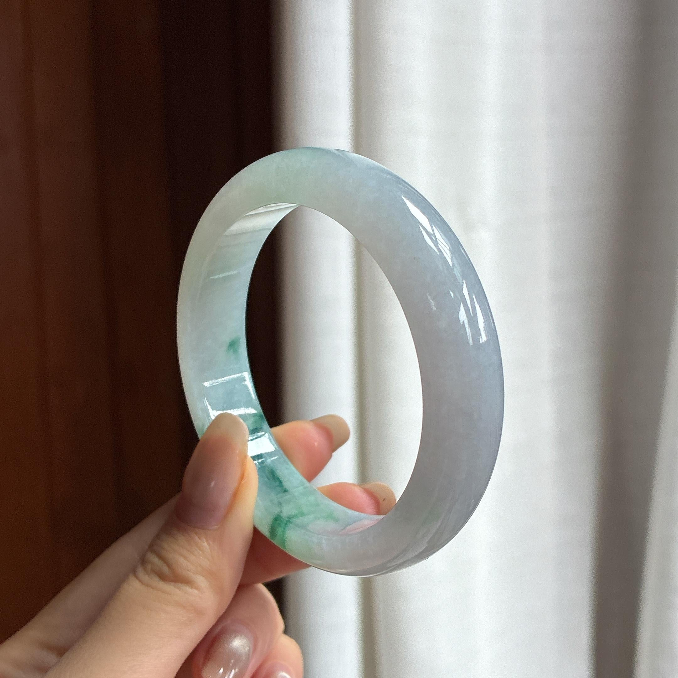 细糯种飘花正圈平安镯 56圈 天然缅甸A货翡翠（yc454404）