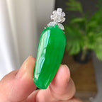 18K金钻镶糯冰种满绿福瓜吊坠（yc242679）