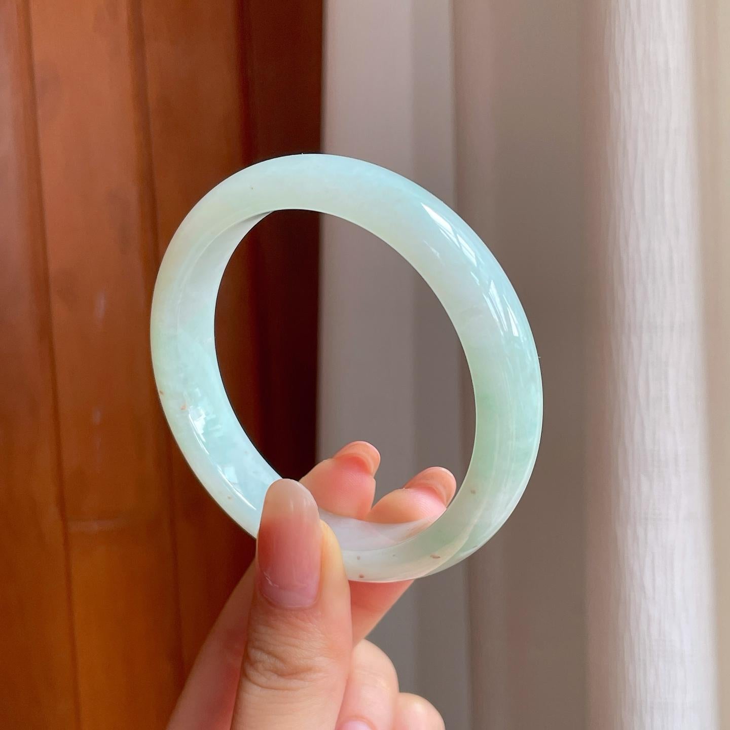 糯冰洒金带色翡翠平安镯（56.7mm)（yc350506）