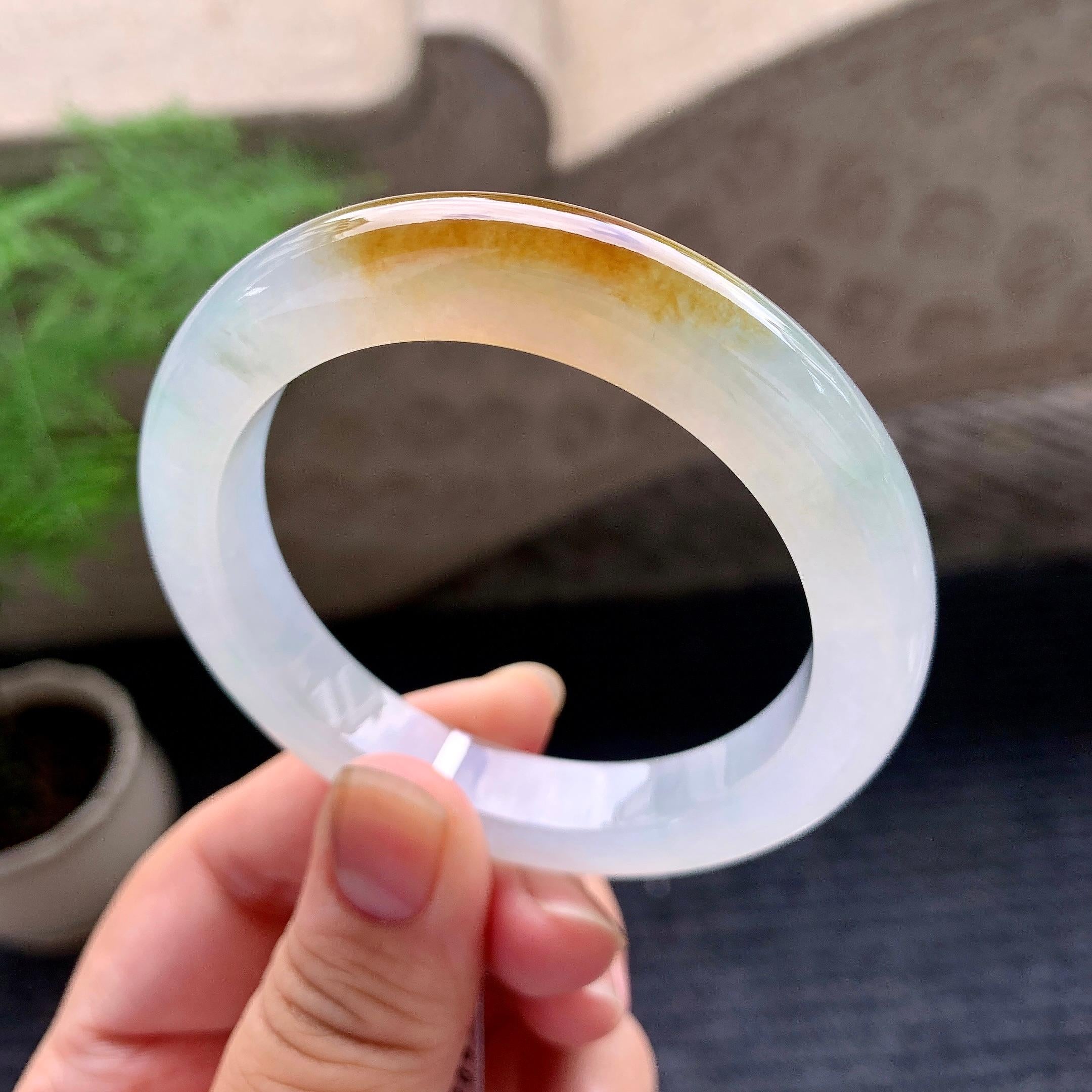 糯冰种飘黄翡平安镯（53.3mm）（yc195923）