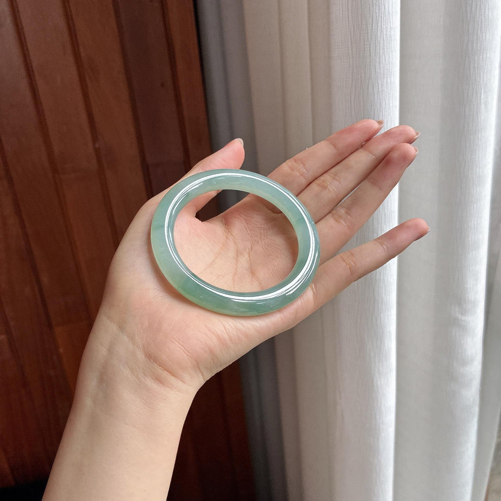 糯冰飘花圆条手镯 54圈 天然缅甸A货翡翠（yc497822）