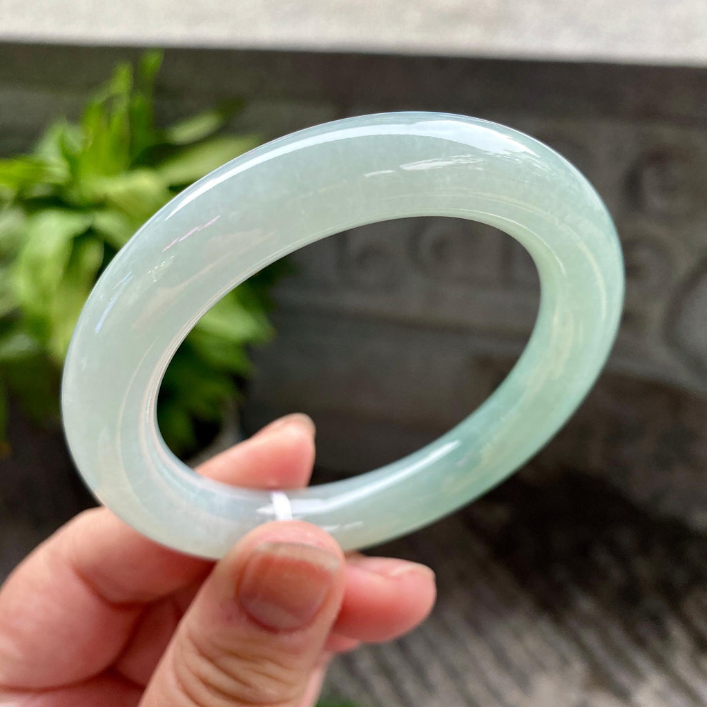 细糯种半山水圆条手镯53.7圈口 天然缅甸A货翡翠（yc316464）