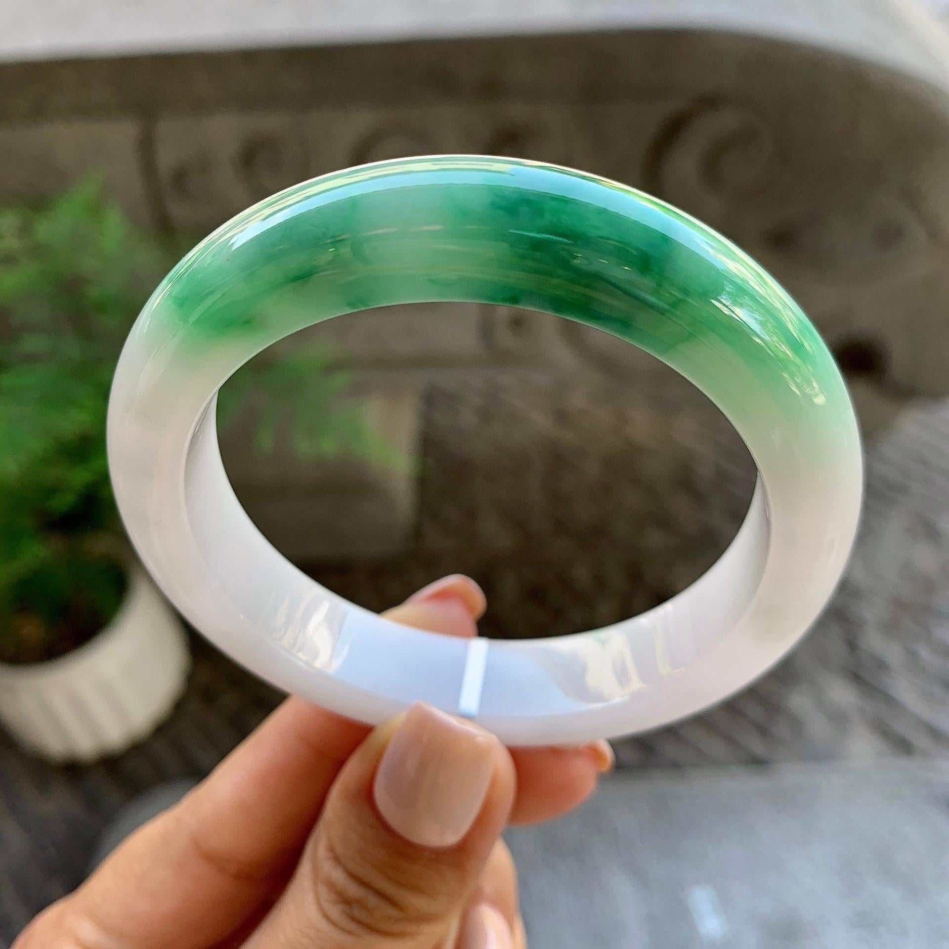 细糯种飘绿平安镯（55.6mm）（yc213156）