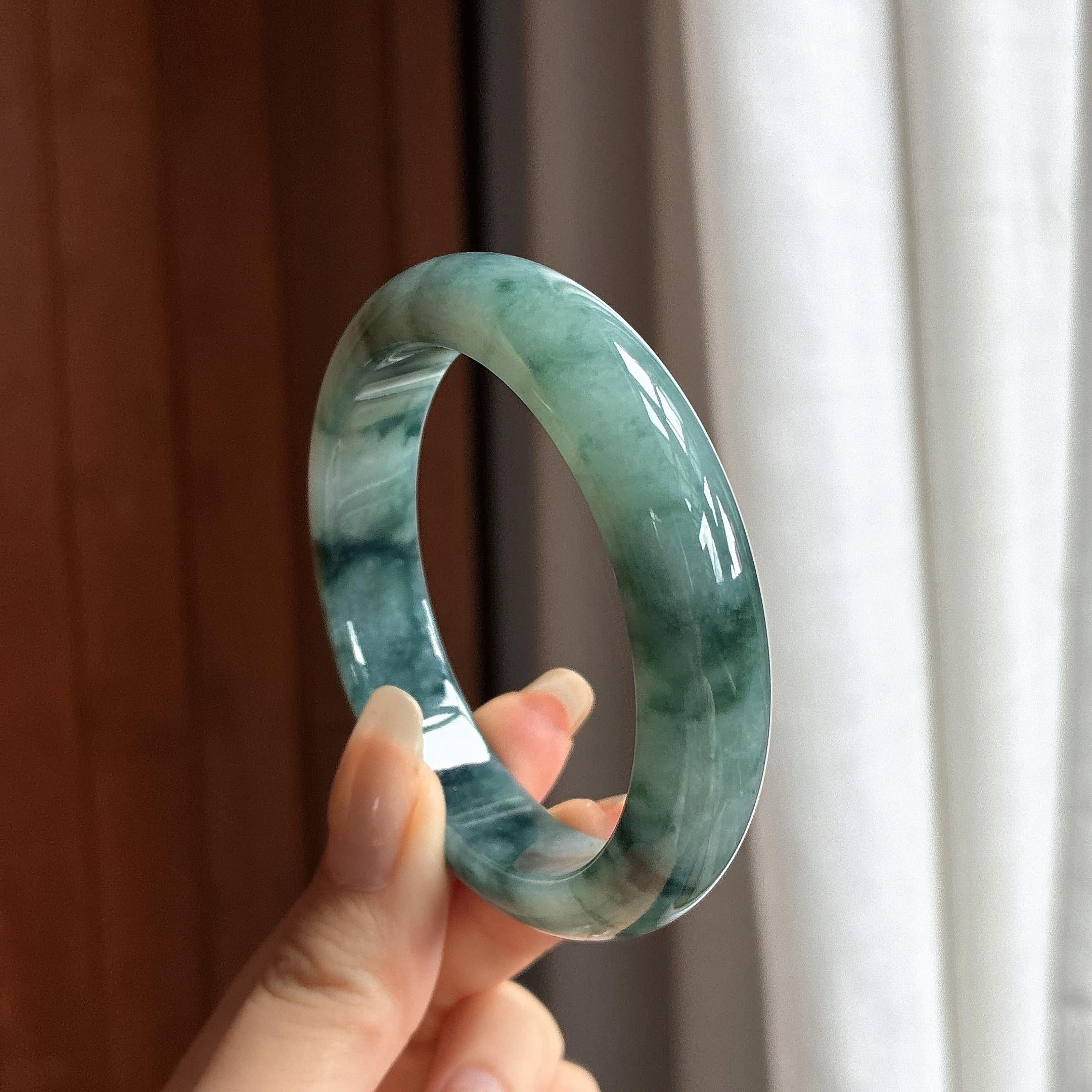细糯种飘花正圈平安镯 54圈 天然缅甸A货翡翠（yc465543）